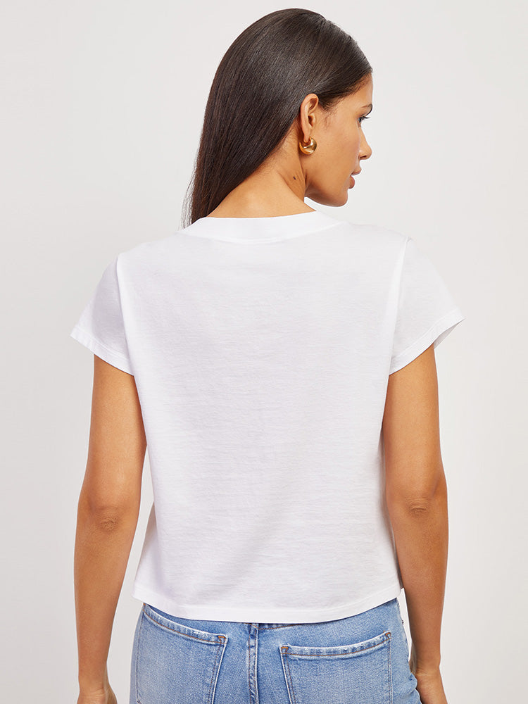 Women wearing White The Cotton Boxy Deep V-Neck Tee