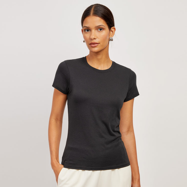 Women wearing Noir Fitted Crew Marcy Tee