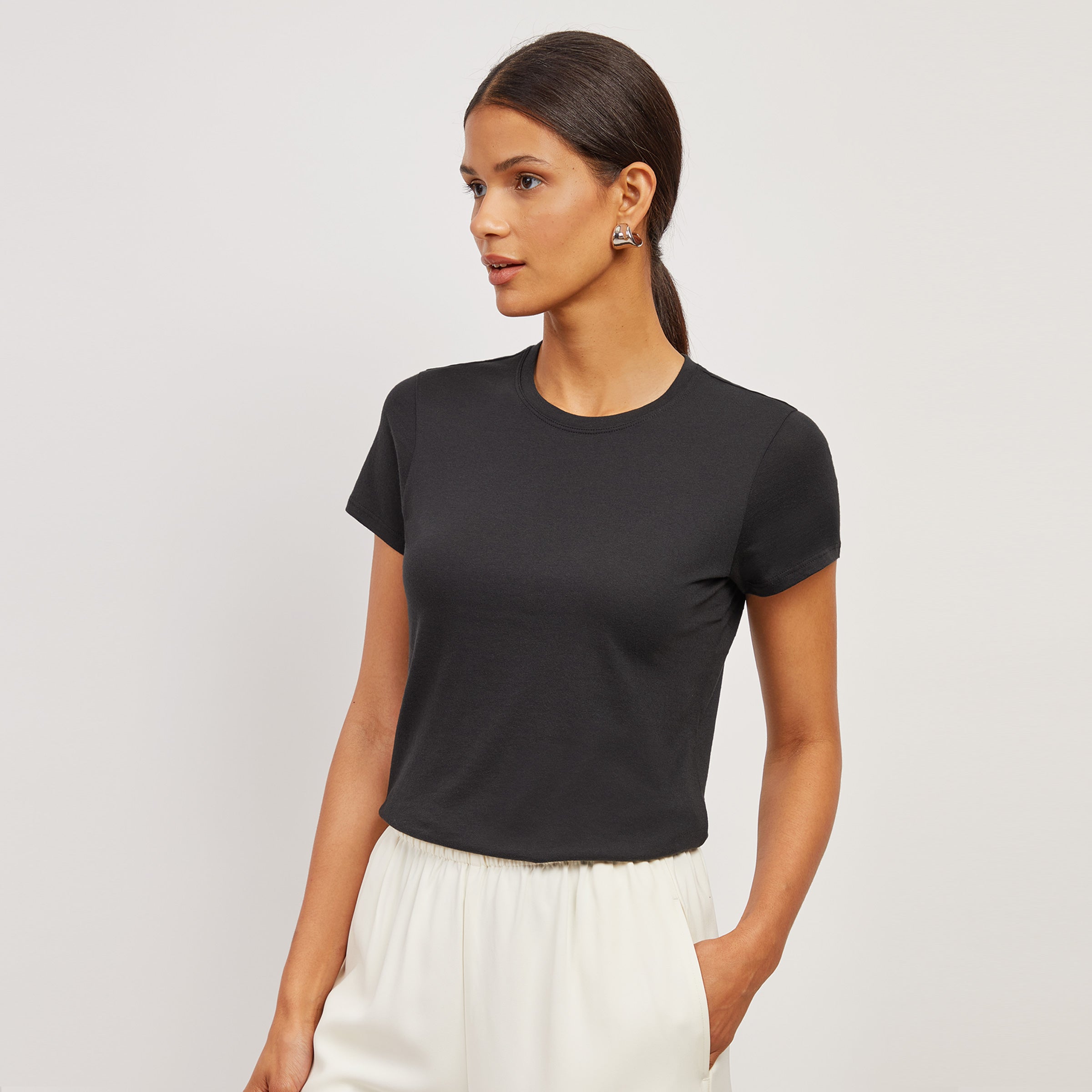 Women wearing Negro Fitted Crew Marcy Tee