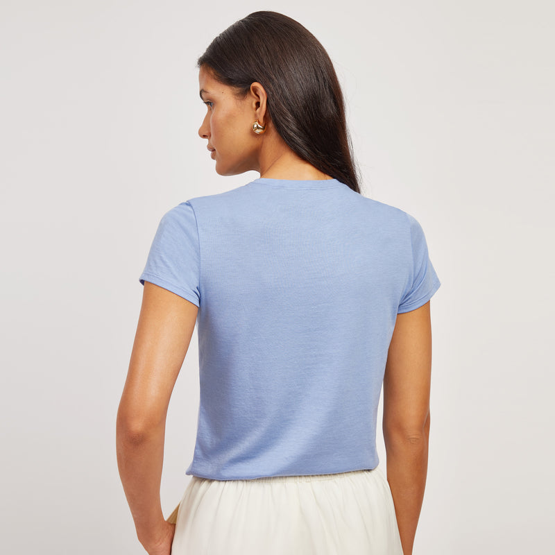 Women wearing Hydrangea Fitted Crew Marcy Tee