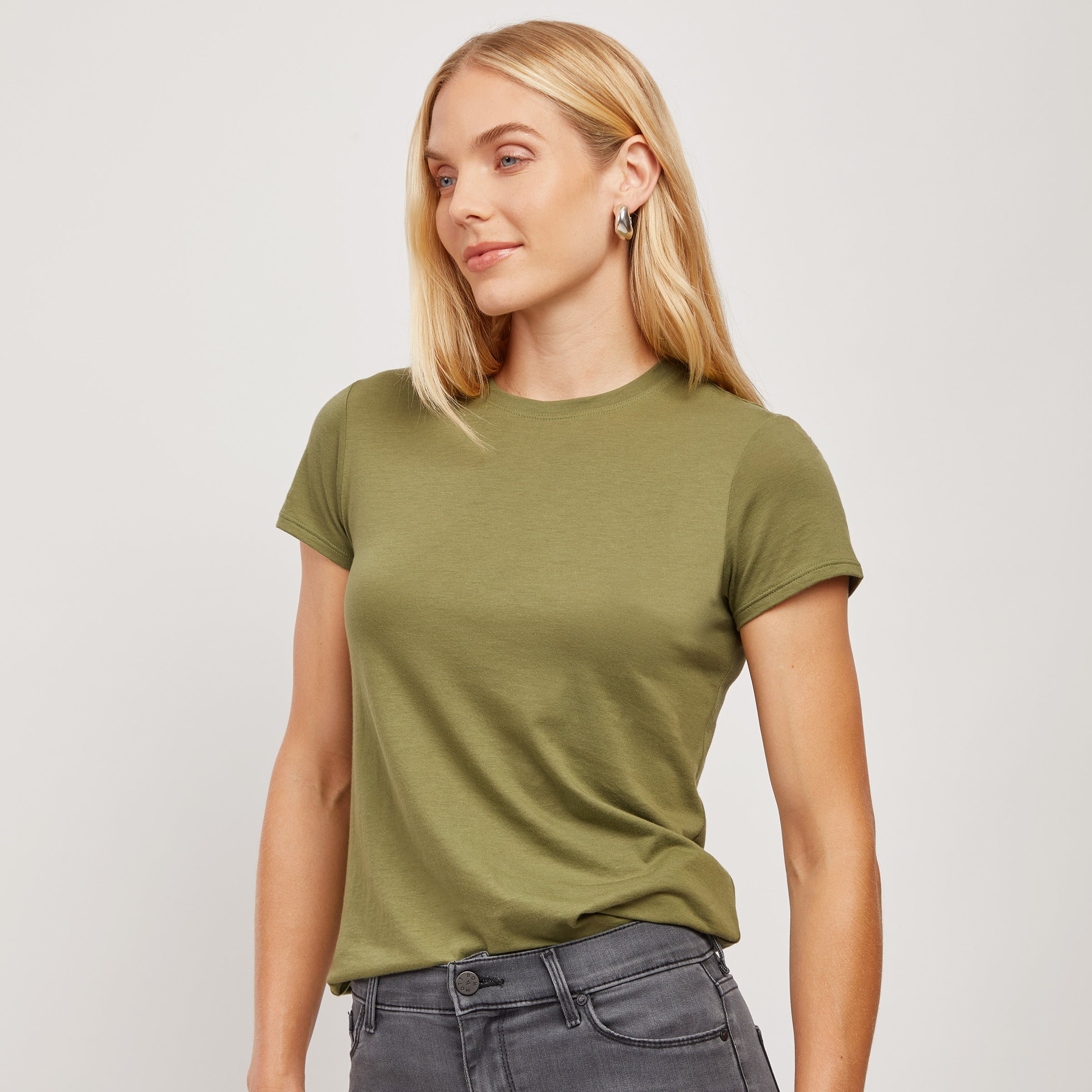 Women wearing Rosemary Fitted Crew Marcy Tee