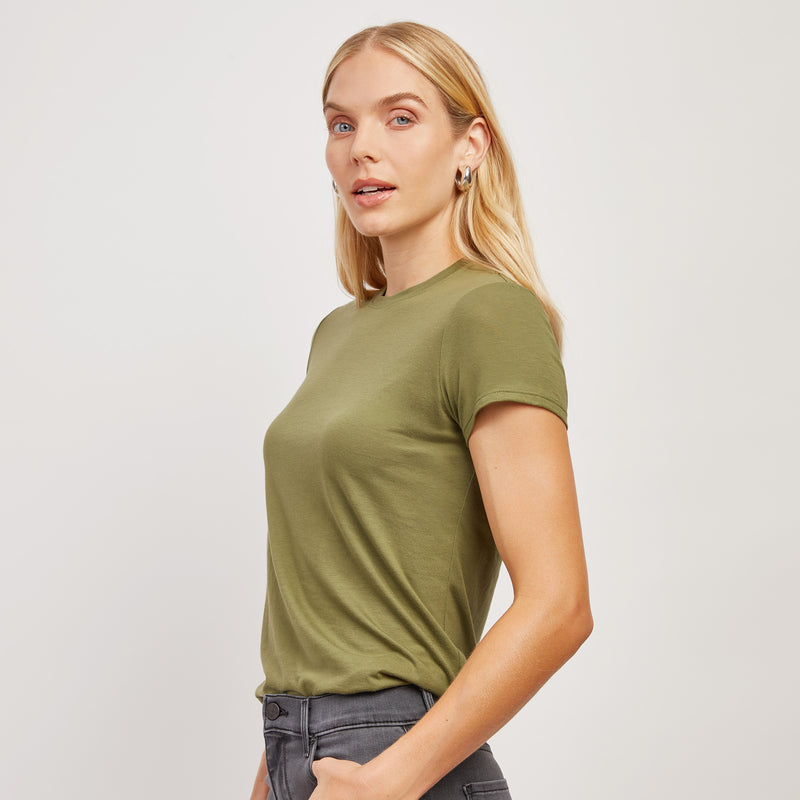 Women wearing Rosemary Fitted Crew Marcy Tee