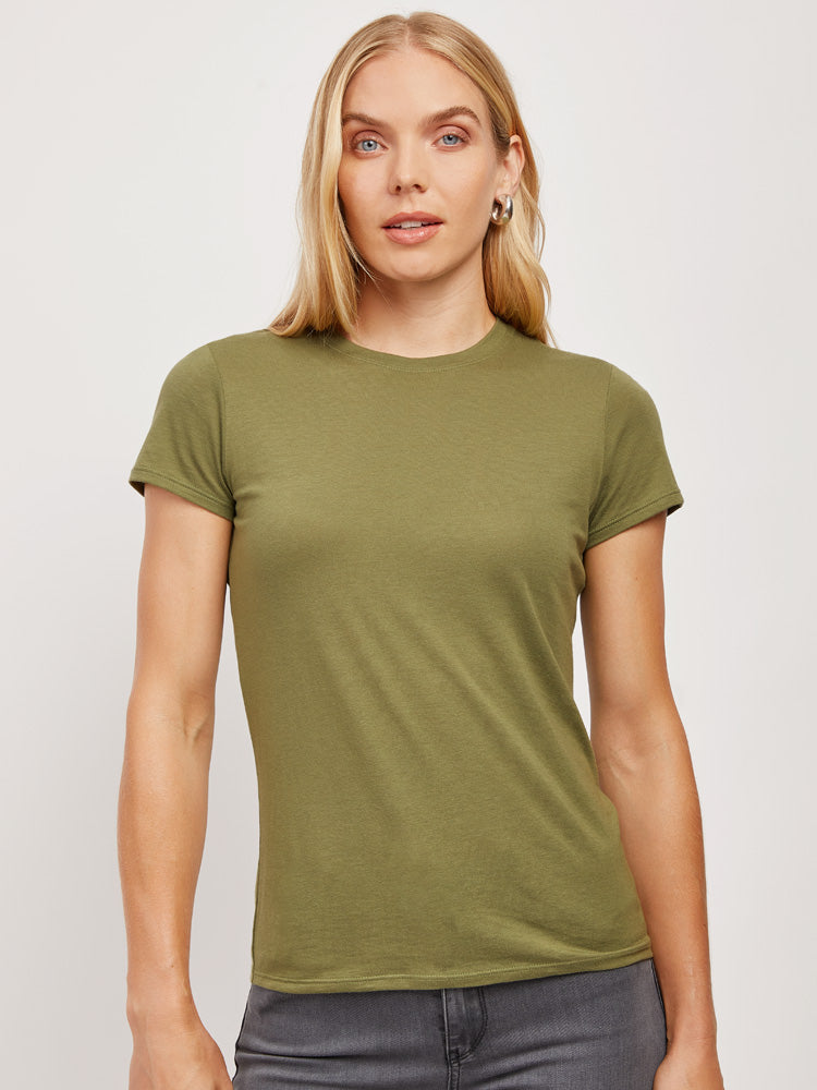 Women wearing Rosemary Fitted Crew Marcy Tee