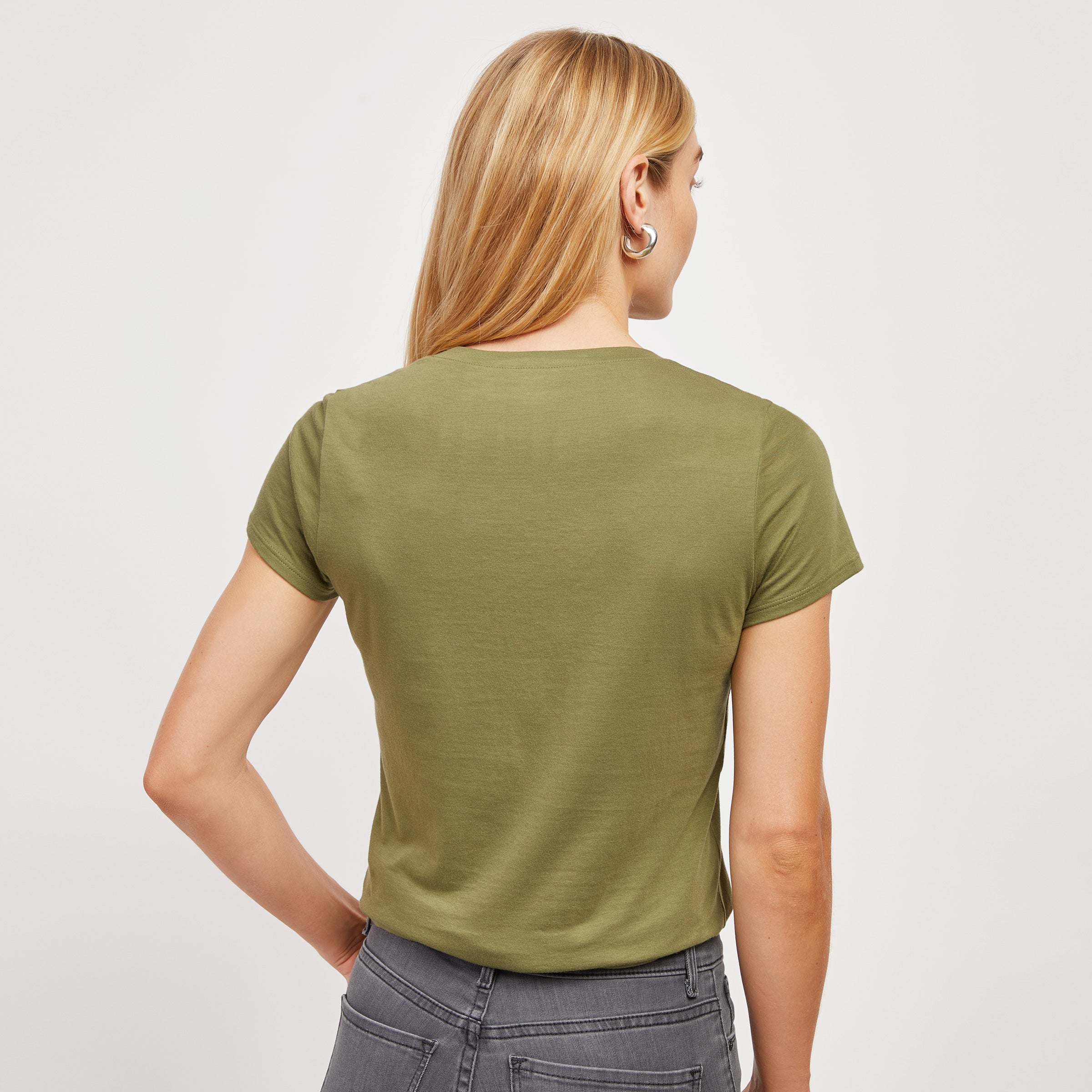 Women wearing Rosemary Fitted V-Neck Marcy Tee