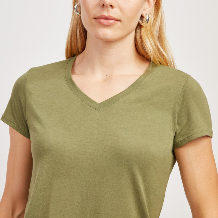 Women wearing Rosemary Fitted V-Neck Marcy Tee