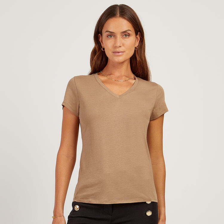 Women wearing Sienna Fitted V-Neck Marcy Tee