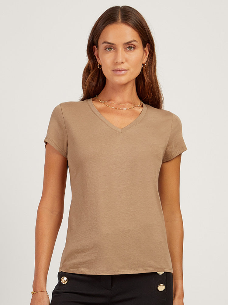 Women wearing Sienna Fitted V-Neck Marcy Tee