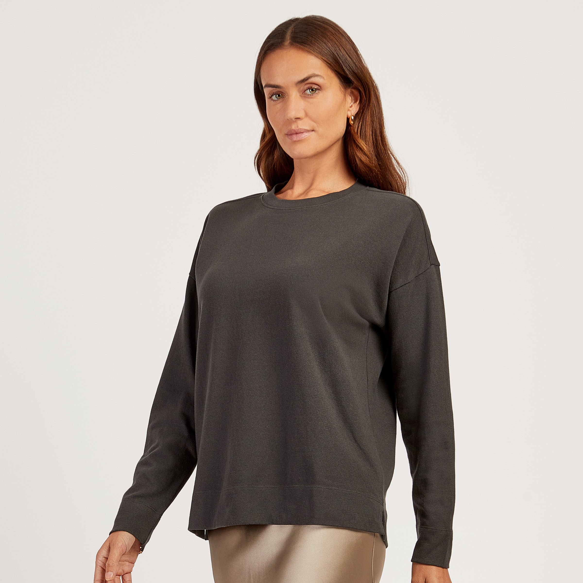 Women wearing Vintage Gray Heavyweight Oversized Long Sleeve Tee