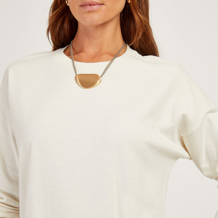 Women wearing Vintage White Heavyweight Oversized Long Sleeve Tee