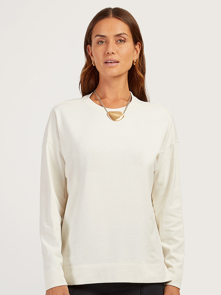 Women wearing Vintage White Heavyweight Oversized Long Sleeve Tee