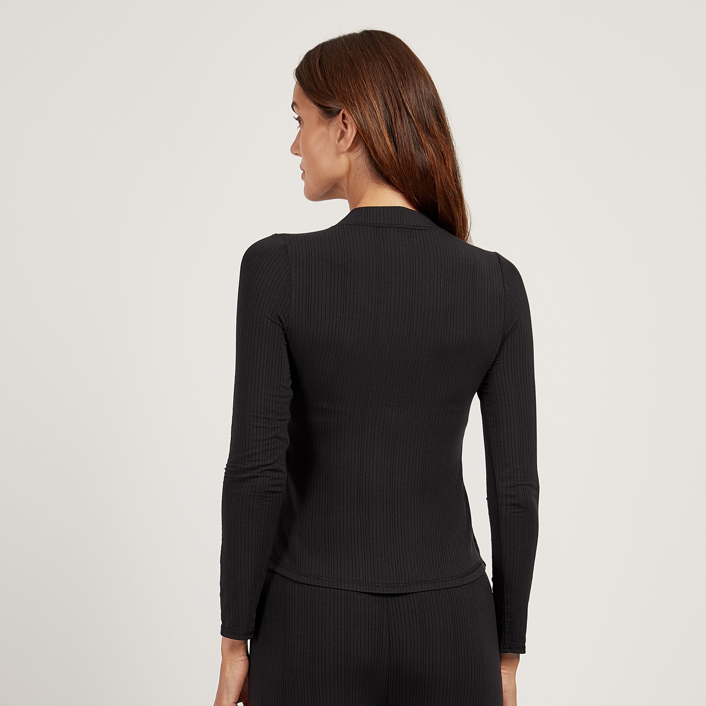 Women wearing Black Lounge Long Sleeve Henley