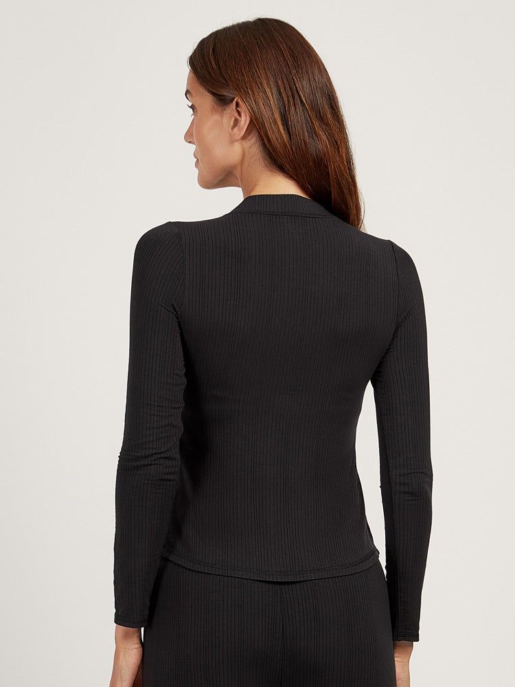 Women wearing Black Lounge Long Sleeve Henley