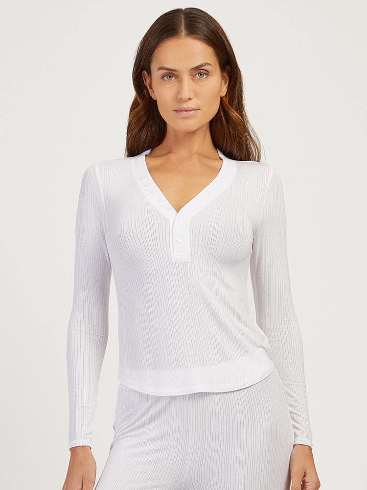 Women wearing White Lounge Long Sleeve Henley