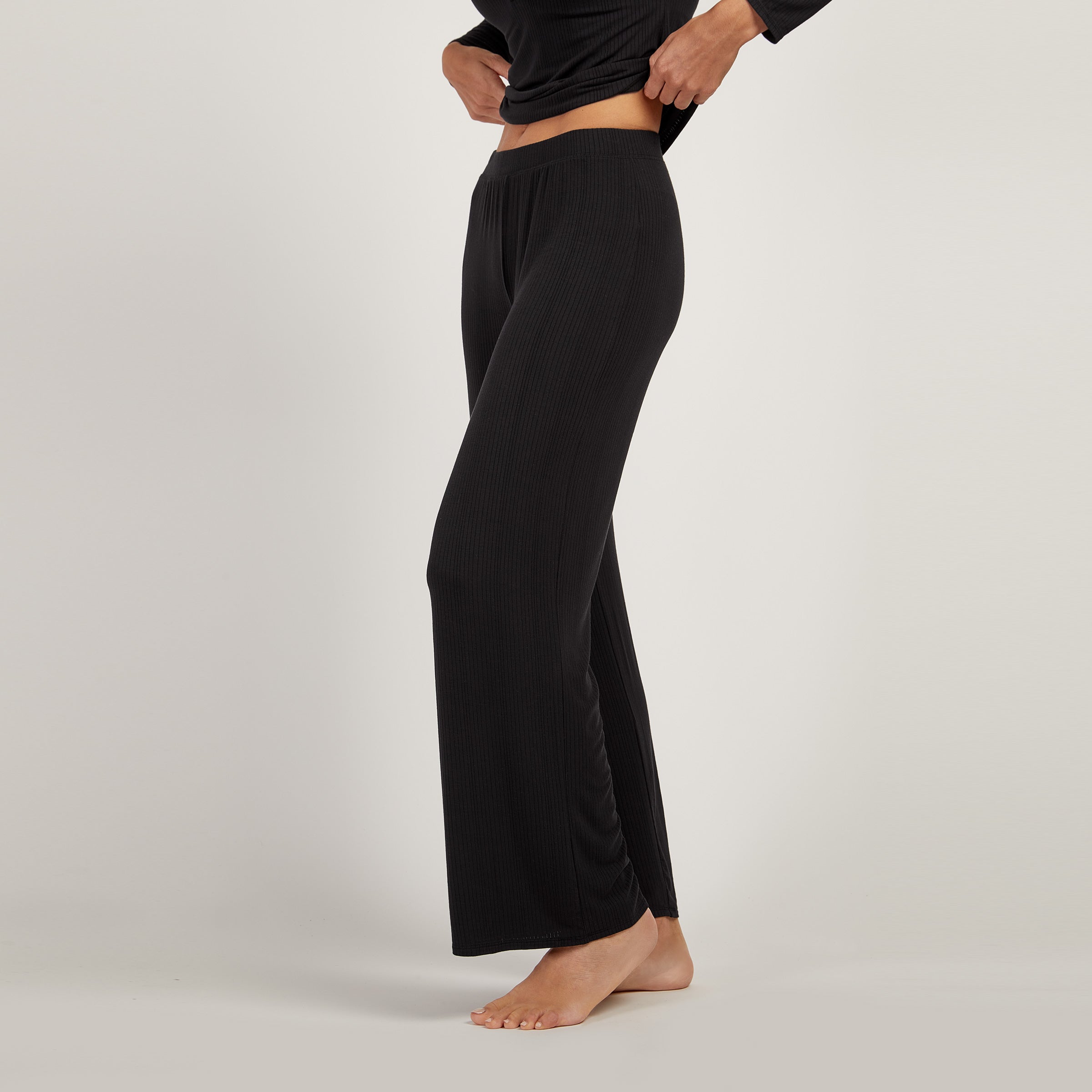 Women wearing Black Lounge Wide Leg Pants