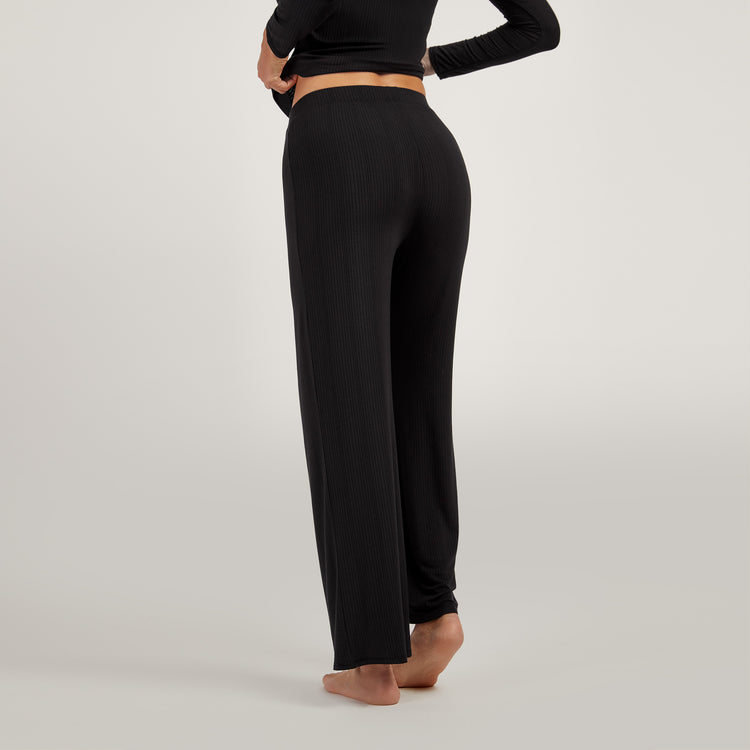 Women wearing Black Lounge Wide Leg Pants