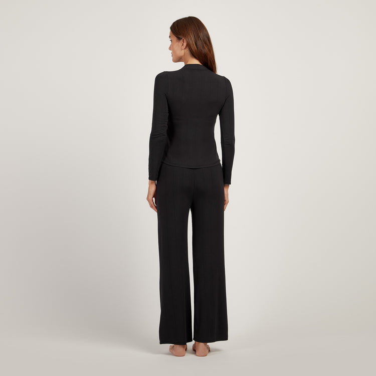 Women wearing Black Lounge Wide Leg Pants