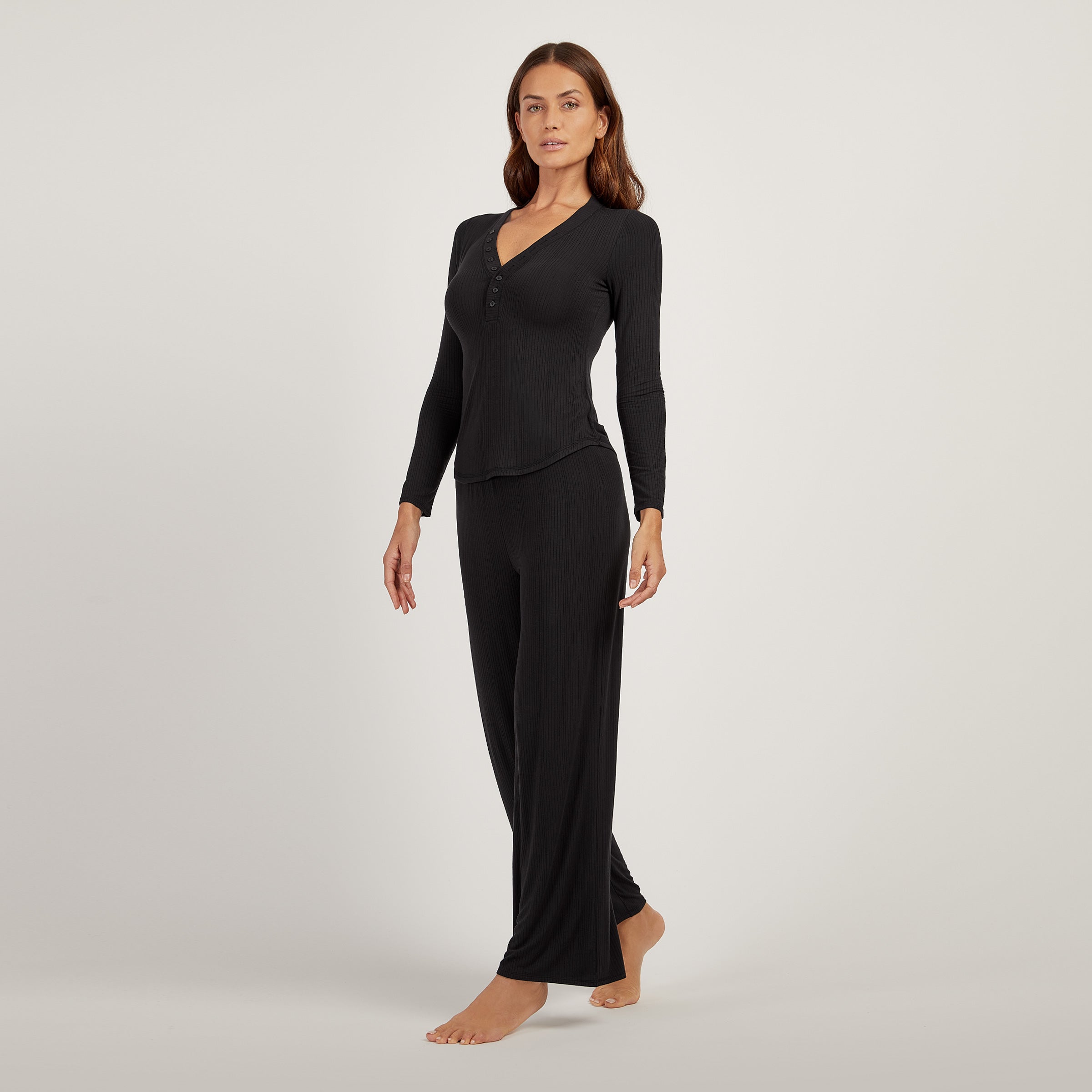 Women wearing Black Lounge Wide Leg Pants