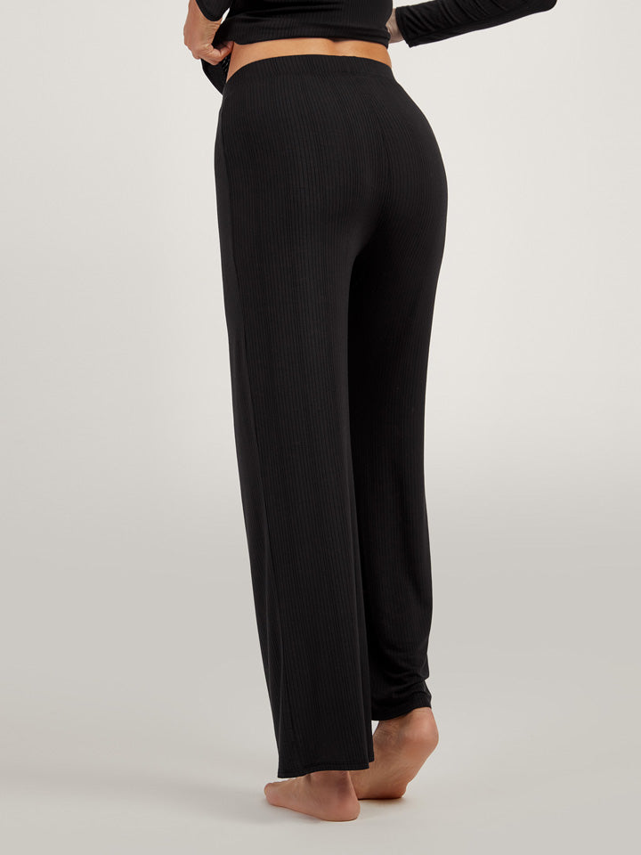 Women wearing Black Lounge Wide Leg Pants