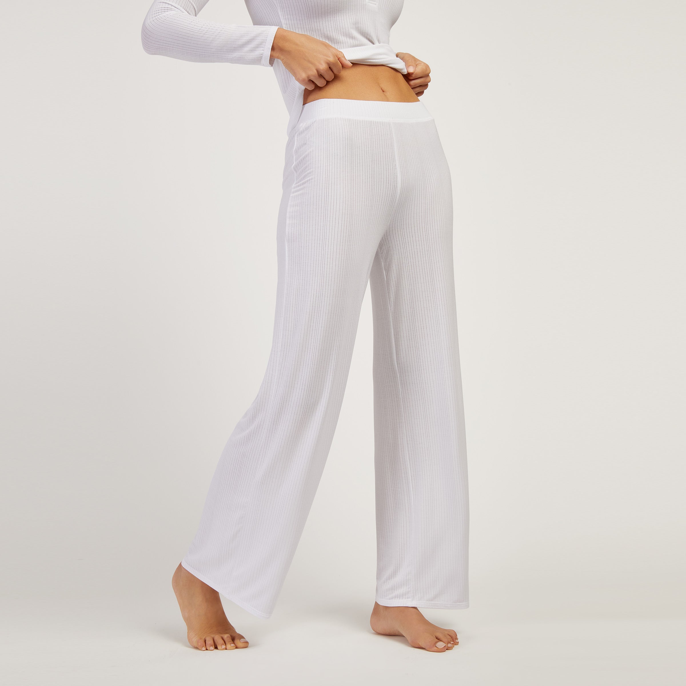 Women wearing White Lounge Wide Leg Pants