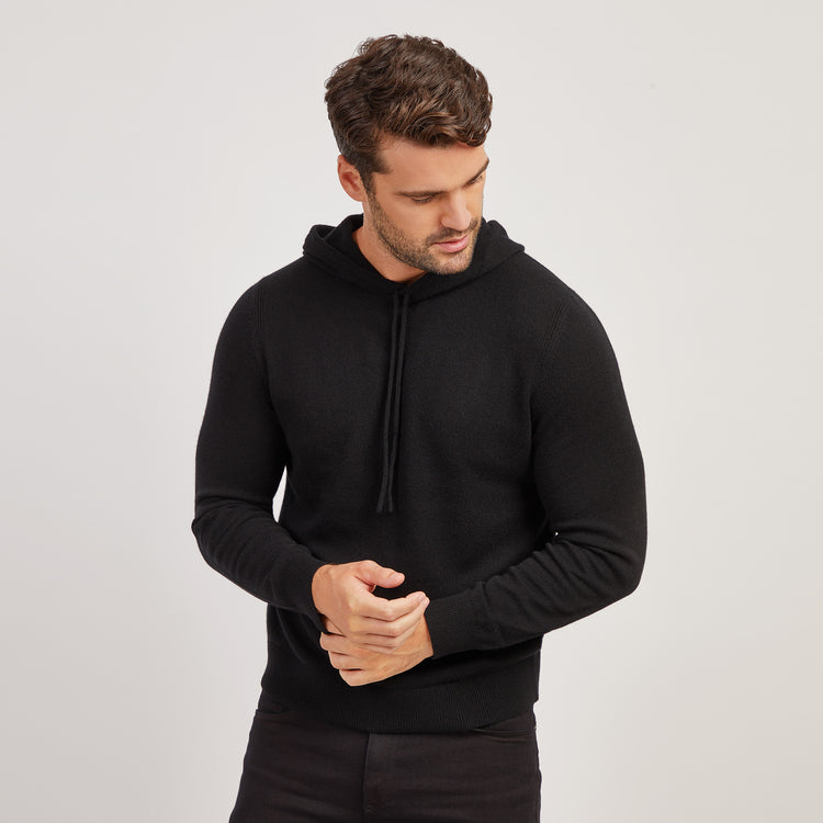 Men wearing Black Cashmere Hoodie