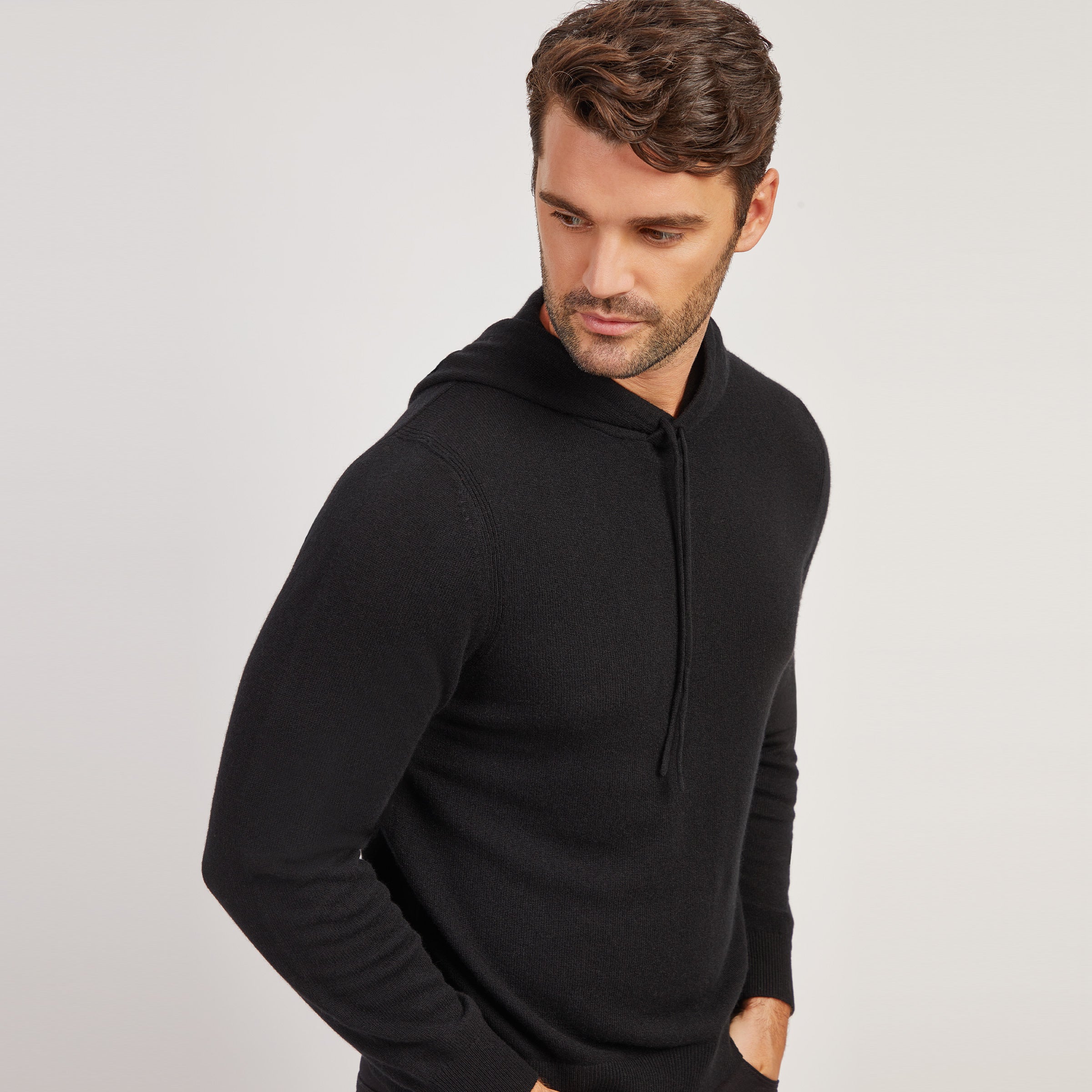 Men wearing Black Cashmere Hoodie