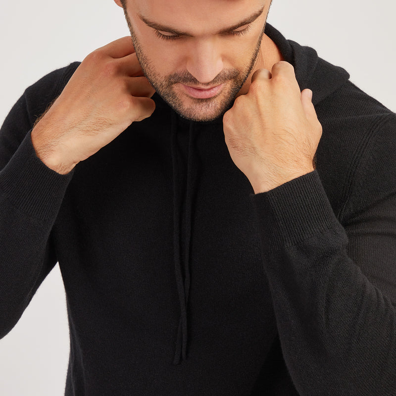 Men wearing Black Cashmere Hoodie