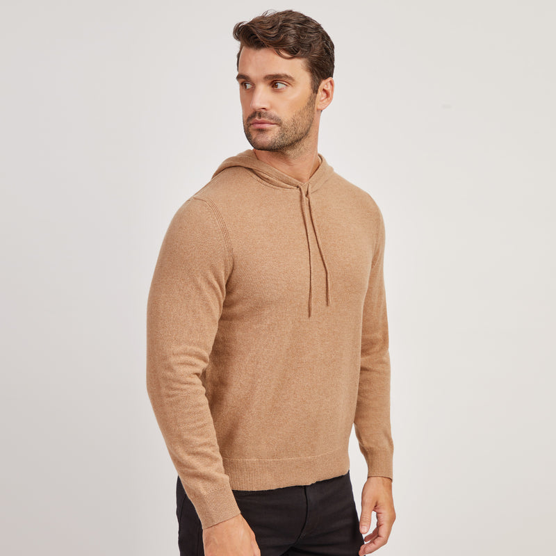 Men wearing Camel Heather Cashmere Hoodie