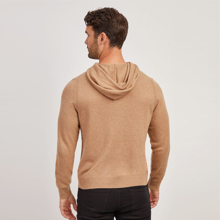 Men wearing Camel Heather Cashmere Hoodie