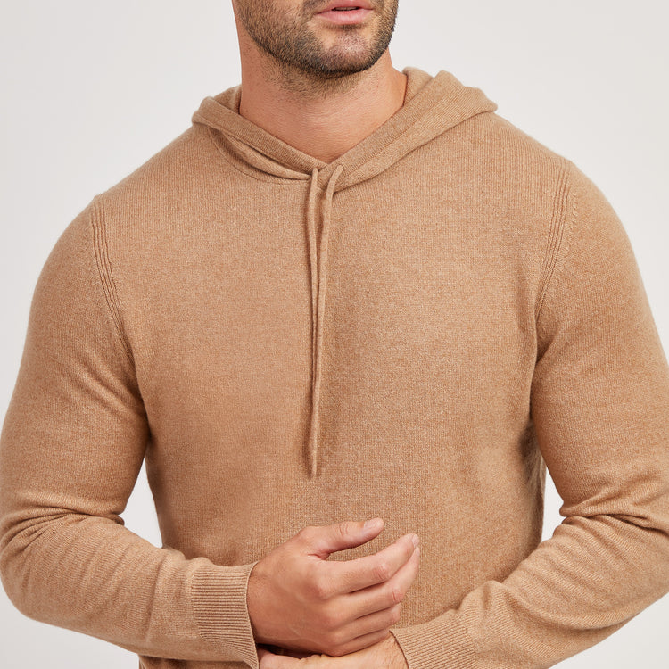 Men wearing Camel Heather Cashmere Hoodie