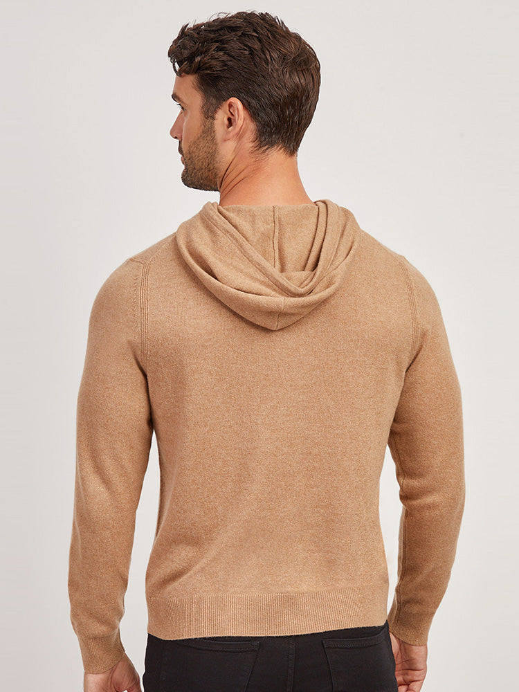 Men wearing Camel Heather Cashmere Hoodie