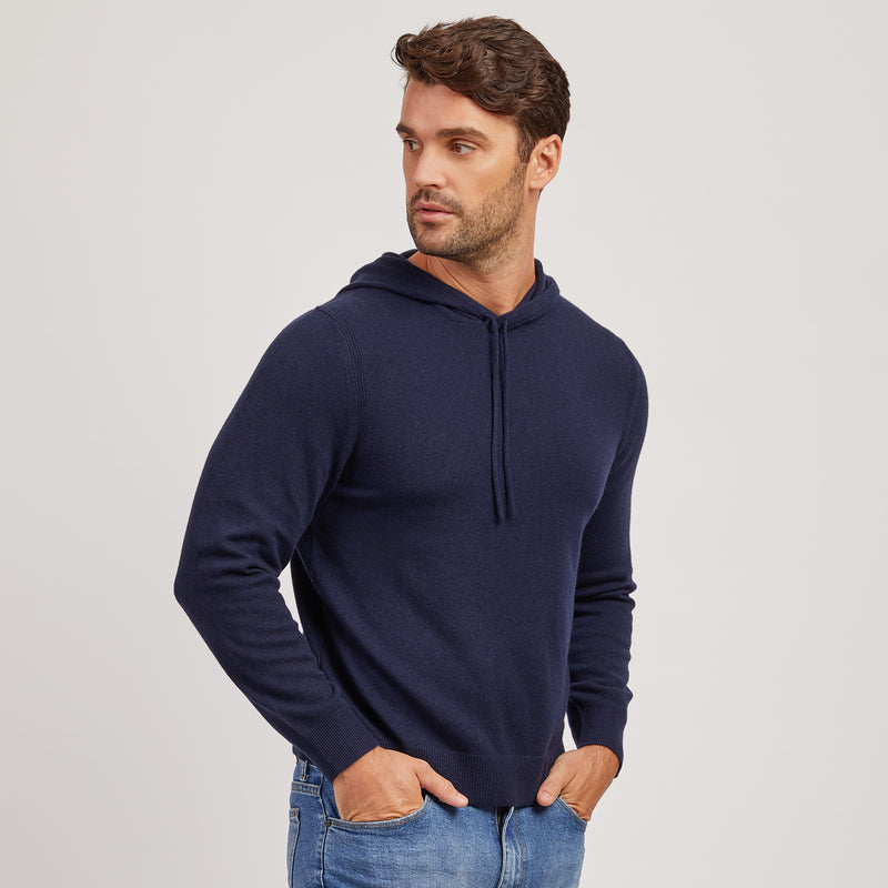 Men wearing Navy Cashmere Hoodie