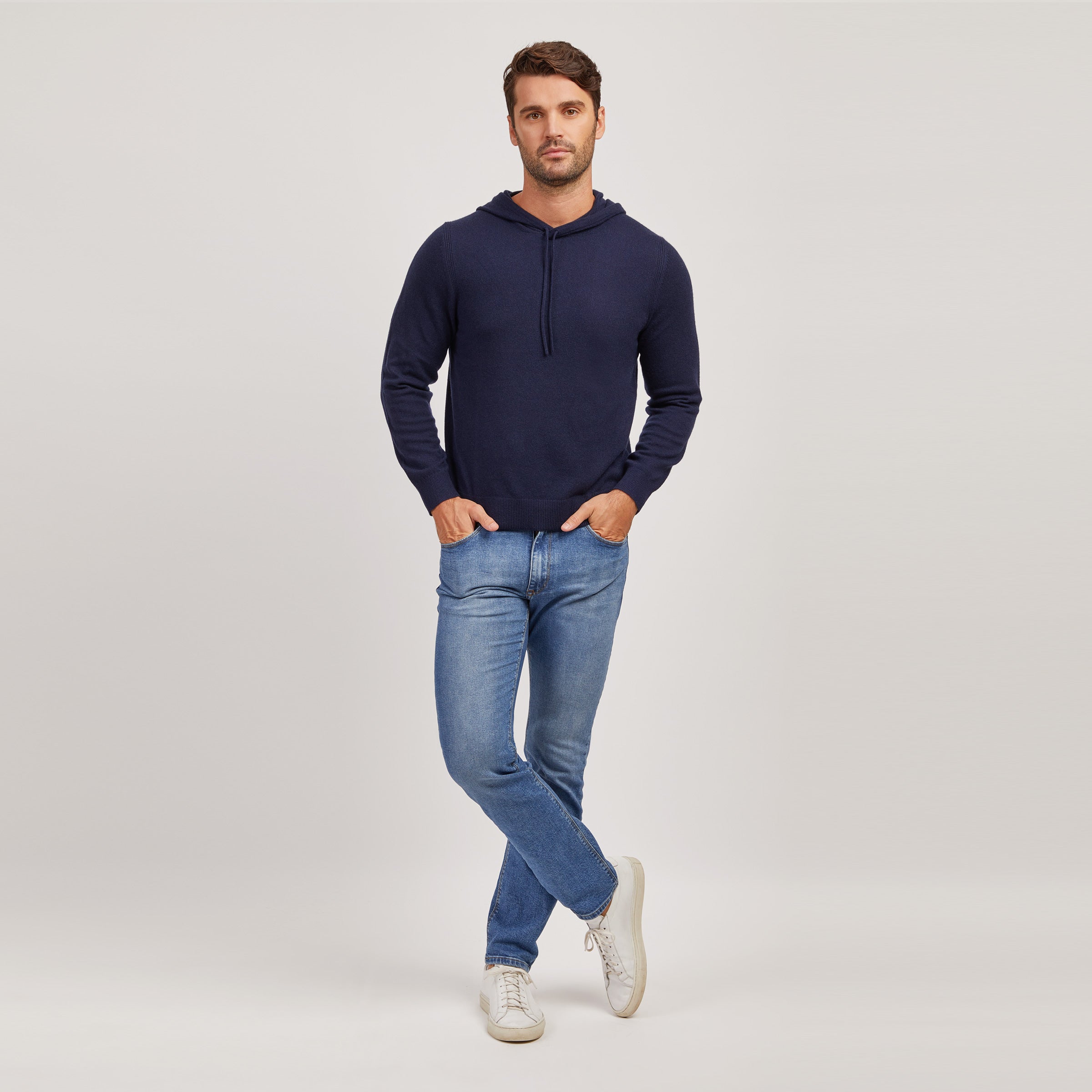 Men wearing Navy Cashmere Hoodie