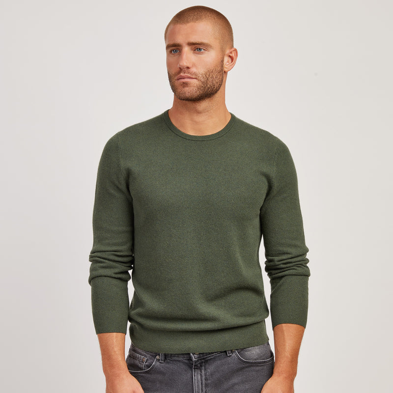 Men wearing Forest Green Classic Cashmere Crew Bergen Sweater