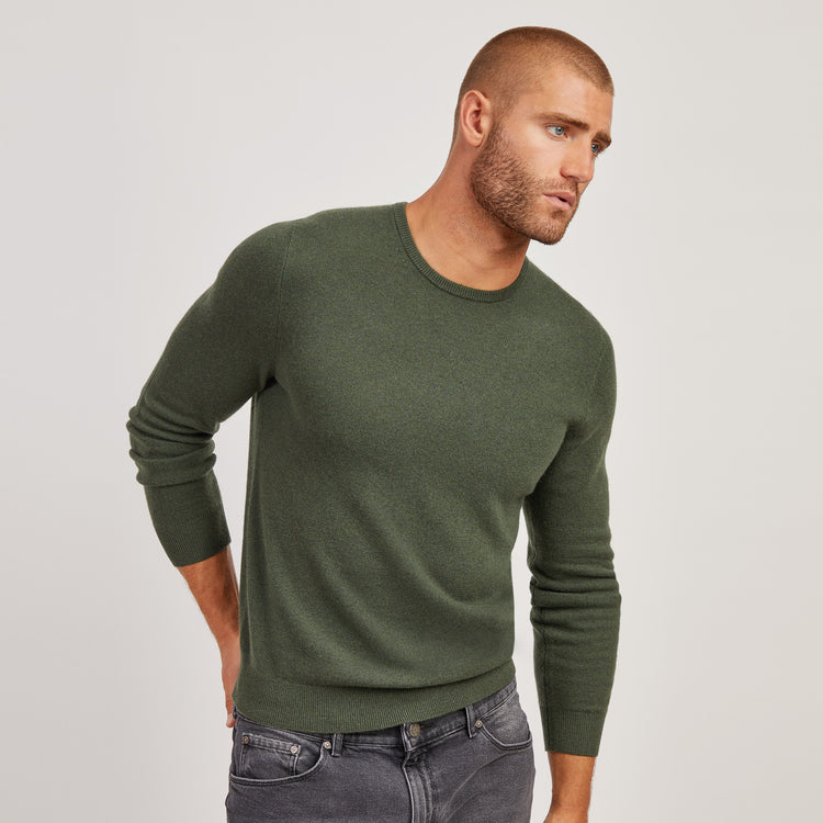 Men wearing Forest Green Classic Cashmere Crew Bergen Sweater