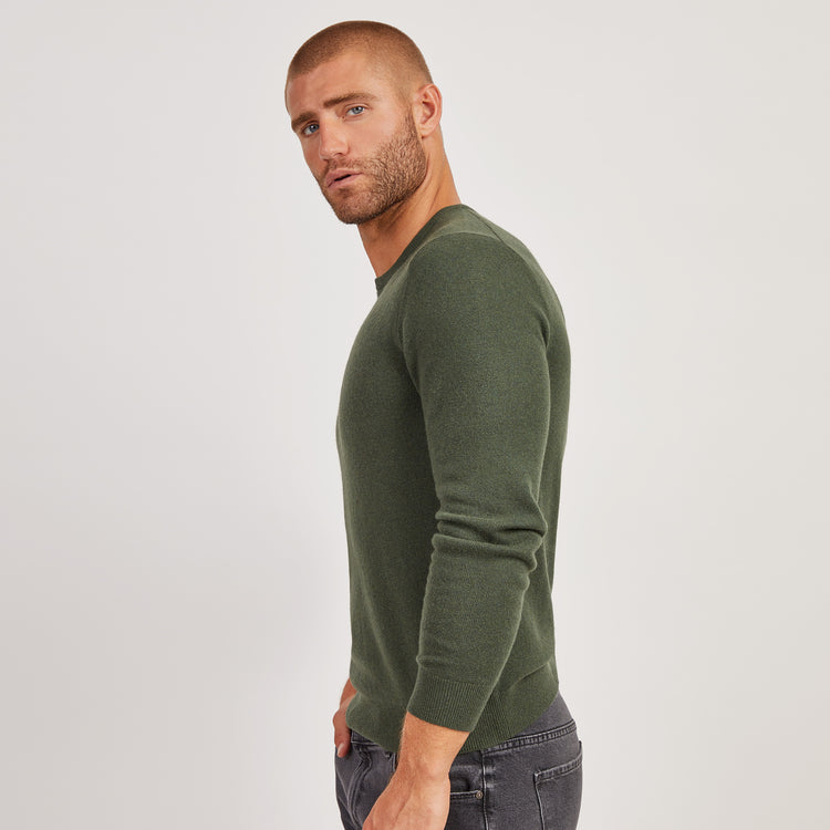 Men wearing Forest Green Classic Cashmere Crew Bergen Sweater