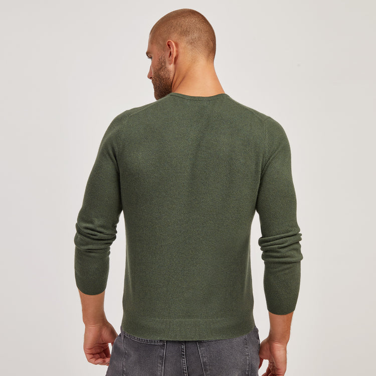 Men wearing Forest Green Classic Cashmere Crew Bergen Sweater