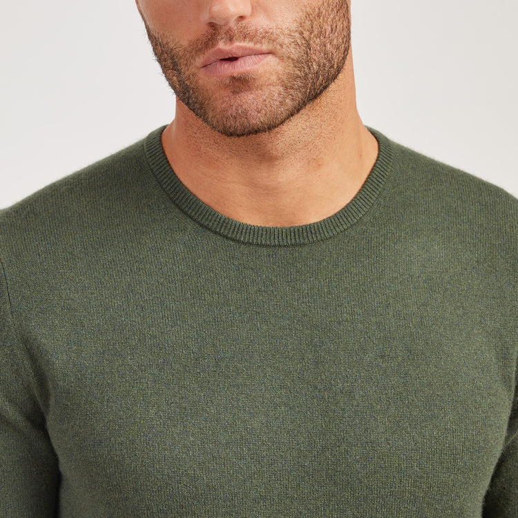 Men wearing Forest Green Classic Cashmere Crew Bergen Sweater