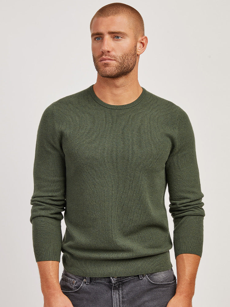 Men wearing Forest Green Classic Cashmere Crew Bergen Sweater