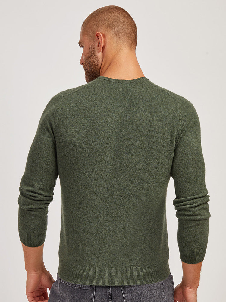 Men wearing Forest Green Classic Cashmere Crew Bergen Sweater