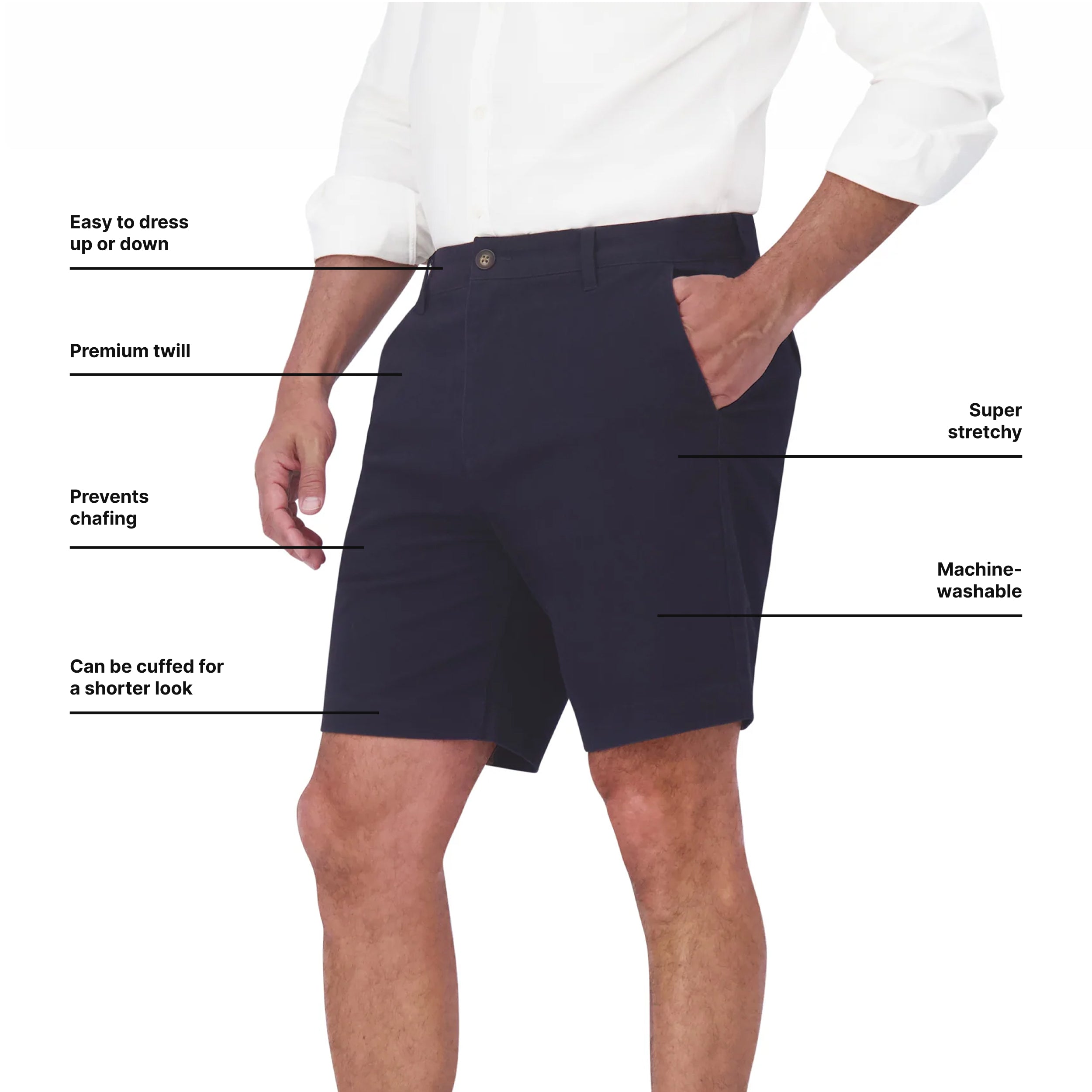 Men wearing Navy Stretch Chino Short