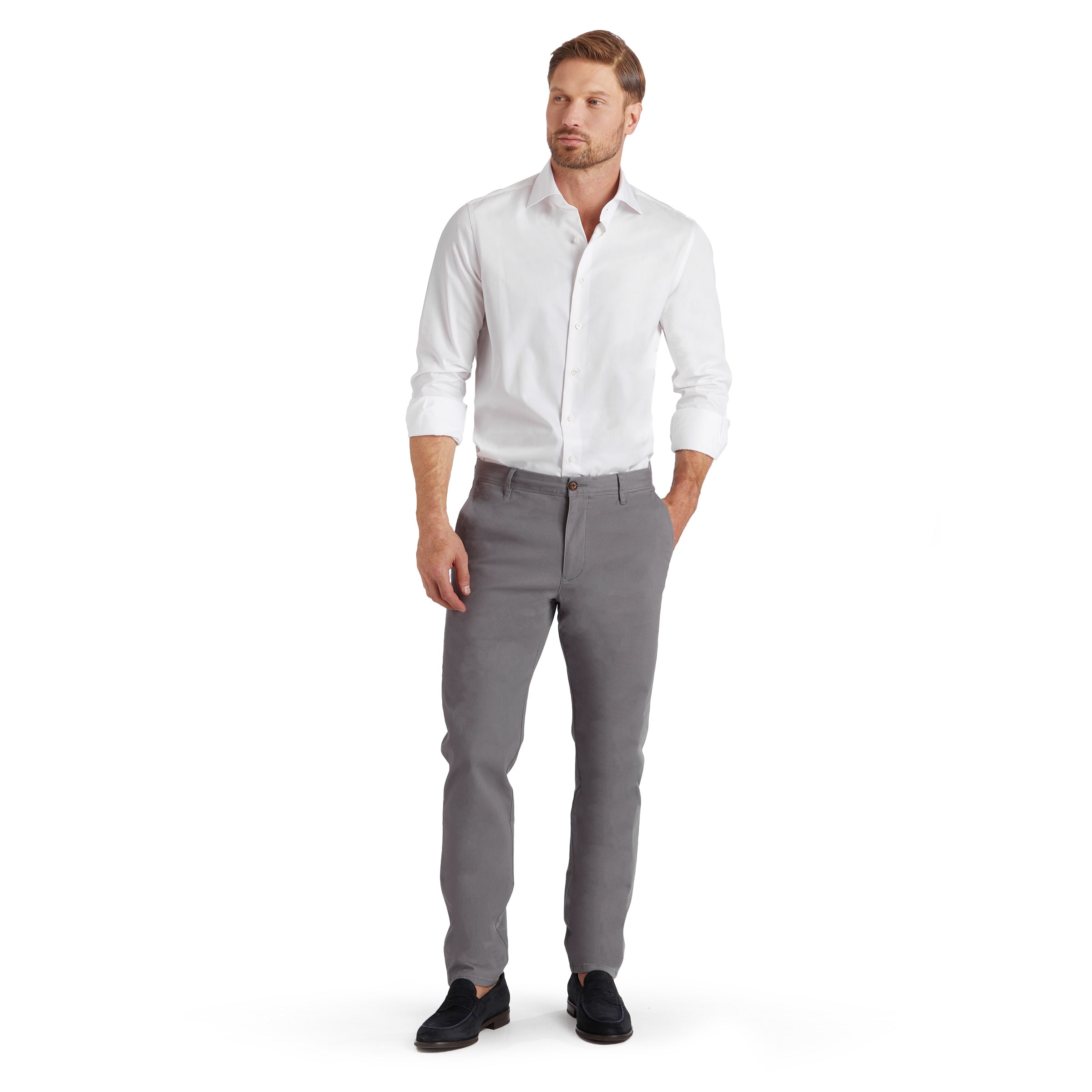 Men wearing Gray Twill Chino Charles