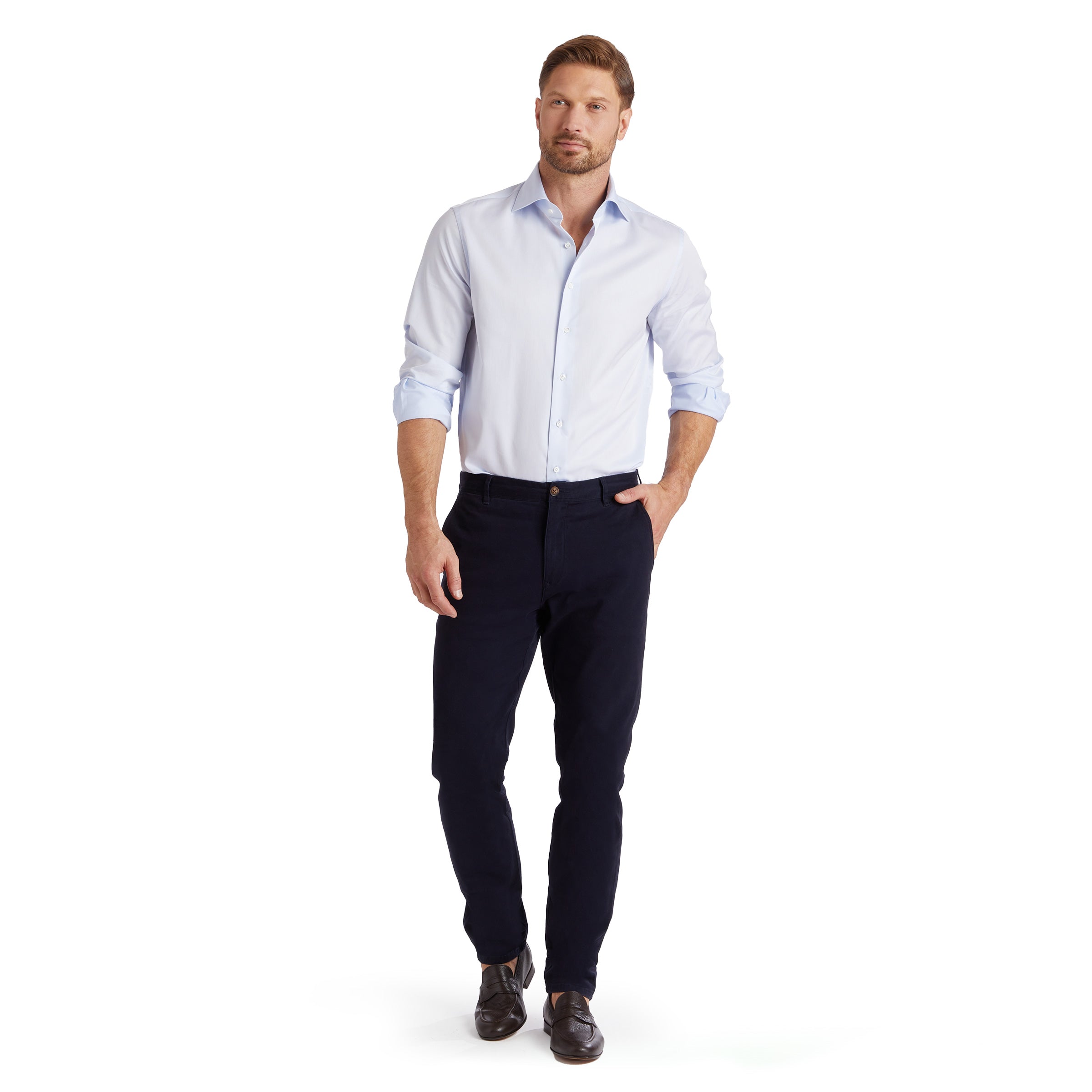 Men wearing Navy Twill Chino Charles