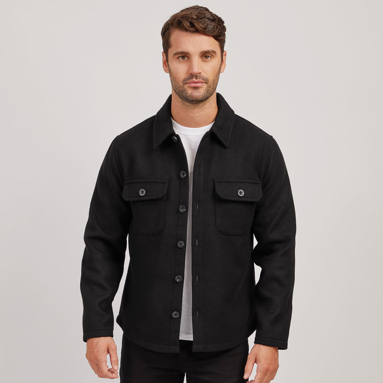 Men wearing Black Oversized Wool Shirt Jacket