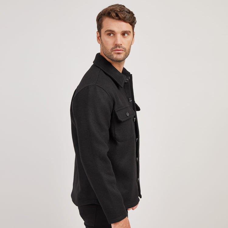 Men wearing Black Oversized Wool Shirt Jacket