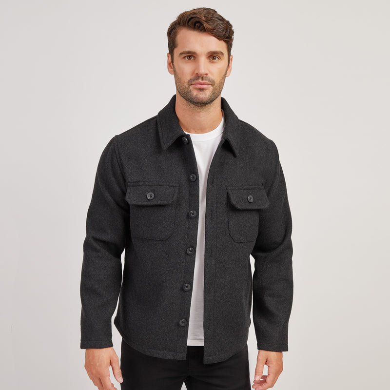 Men wearing Charcoal Oversized Wool Shirt Jacket