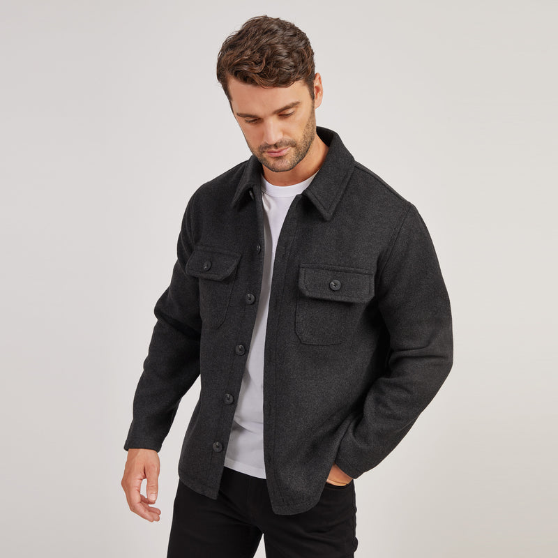 Men wearing Charcoal Oversized Wool Shirt Jacket