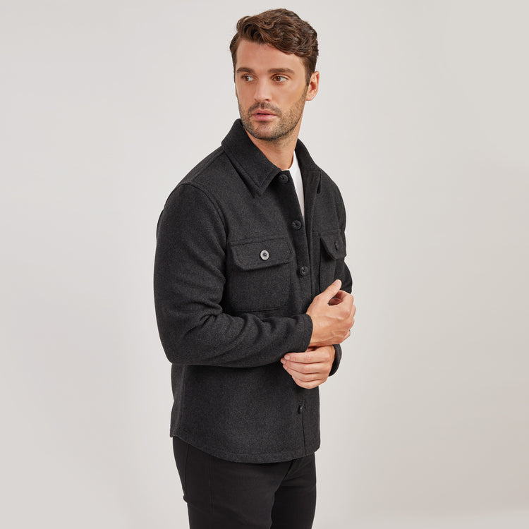 Men wearing Charcoal Oversized Wool Shirt Jacket