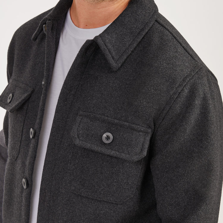 Men wearing Charcoal Oversized Wool Shirt Jacket