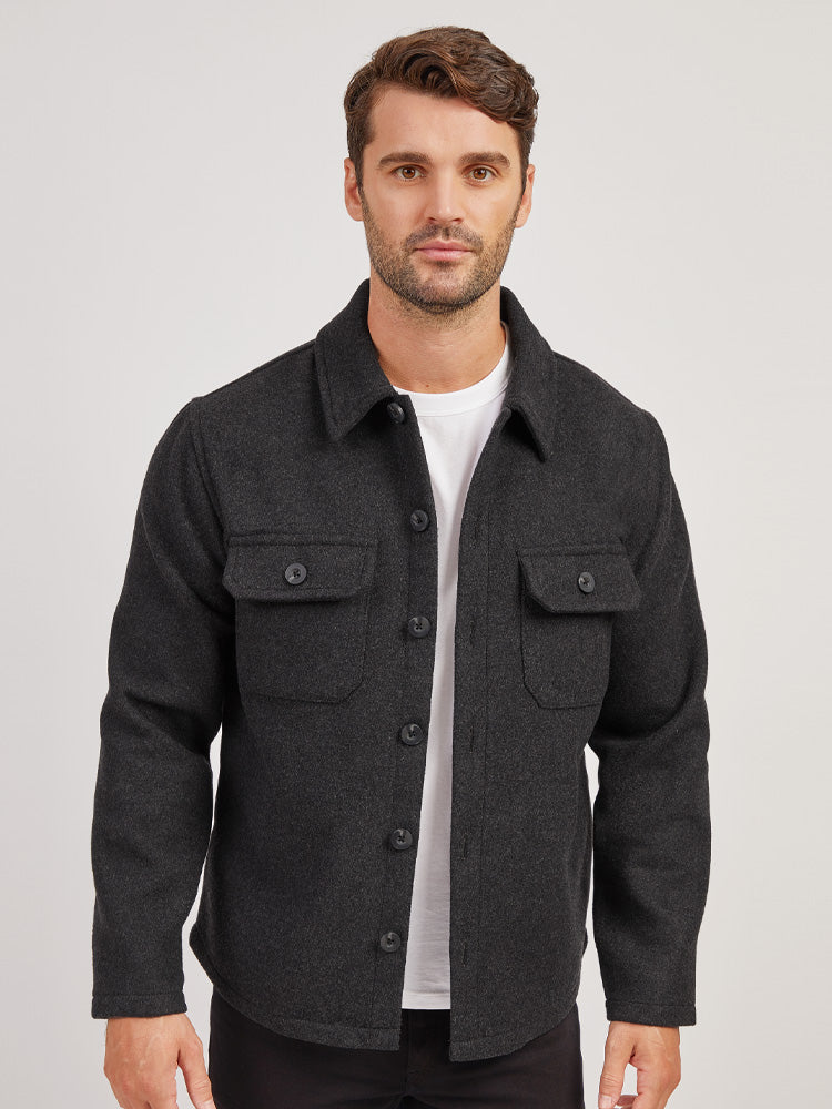 Men wearing Charcoal Oversized Wool Shirt Jacket