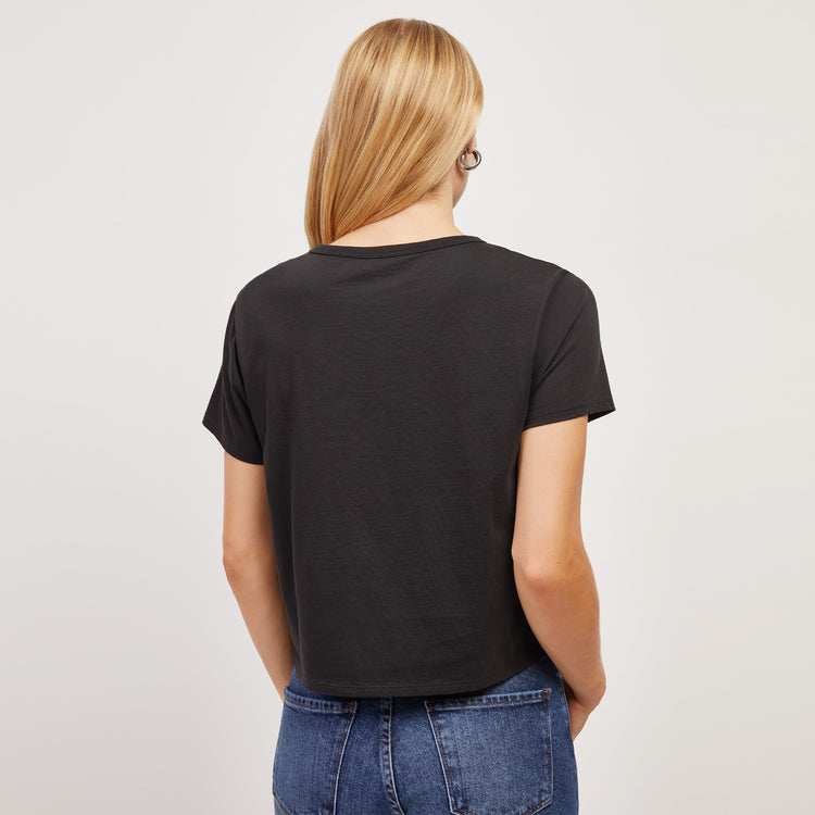 Women wearing Black The Cotton Boxy Pocket Crew Neck Tee